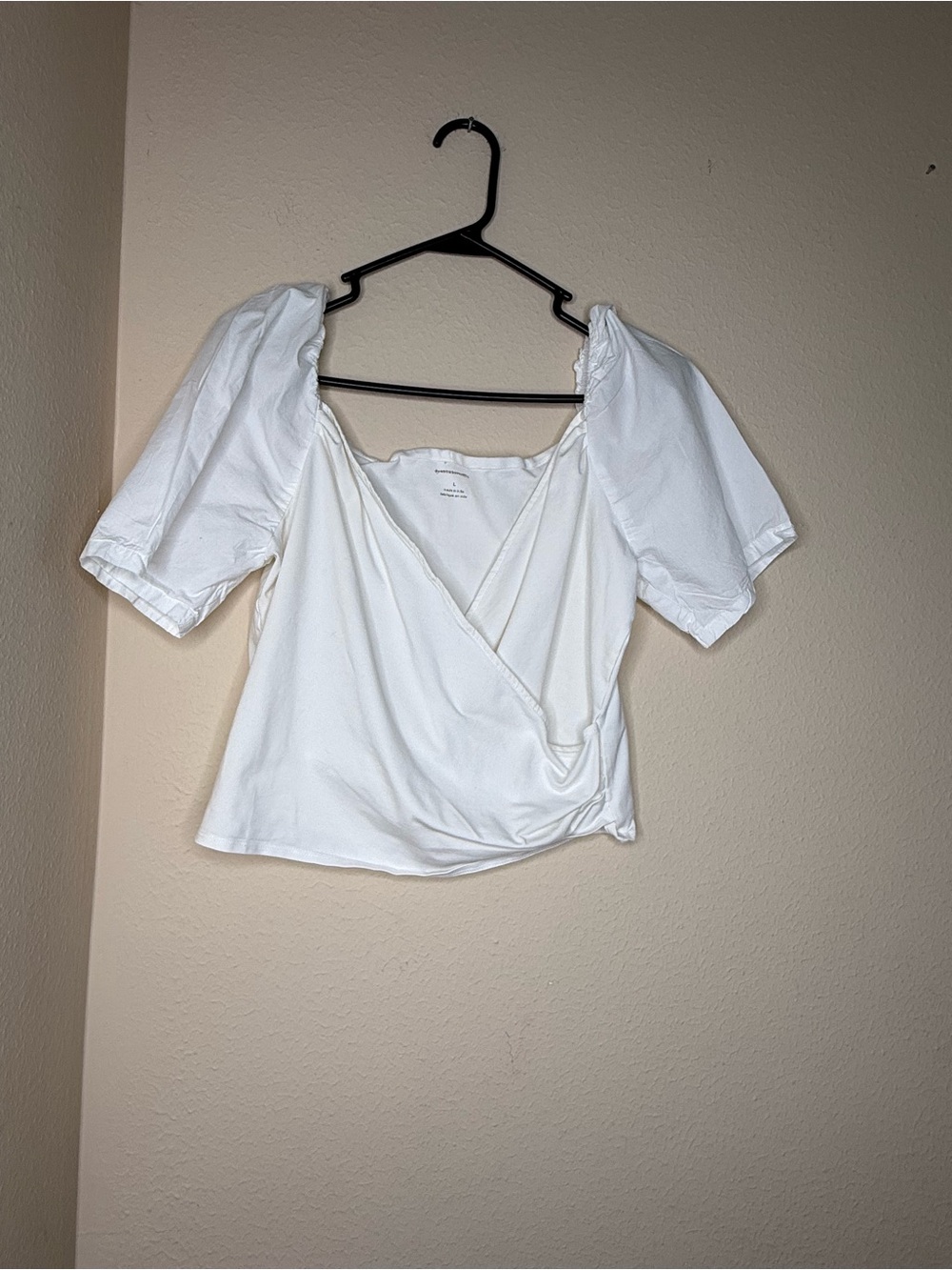Anthropologie Cream Wrap Crop Top with Puff Short Sleeves - Picture 2 of 6